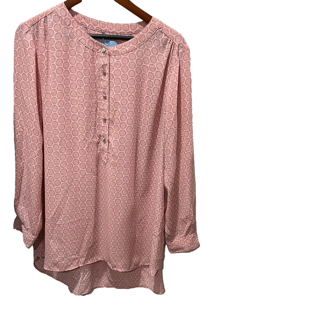 Cece Pink Patterned Button-Up Blouse Size Xl Guc - image 2